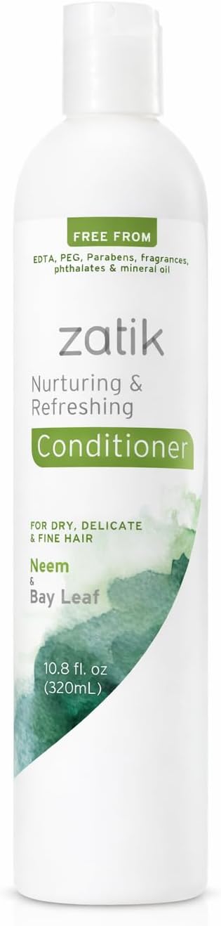 Zatik Naturals - Nurturing and Refreshing Conditioner with Neem and Bay Leaf, for Thinning hair, hair loss, Vegan, Biodegradable, pH Balanced, FREE FROM EDTA, PEG, Parabens, fragrances, 10.8 fl oz.