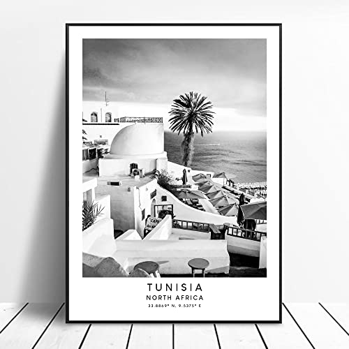 Tunisia Travel Print Black and White Tunisia Wall Print Minimalist Tunisia Wall Art Tunisia North Africa Wall Poster Tunisia Print