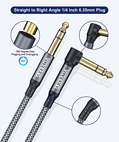 1/4 Inch Trs Instrument Cable (10Ft 2Pack),Akoada Right Angle 6.35Mm Male Jack Stereo Audio Interconnect Cord,Compatible For Bass,Keyboard,Mixer,Amplifier,Amp,Ect #TOP2