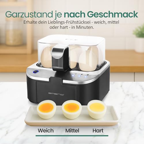 EMERIO sprechender Eierkocher SIEGER Preis/Leistung NEUHEIT kocht alle drei Garstufen [weich|mittel|hart] in EINEM Kochvorgang mit perfektem Ergebnis Sprachausgabe in DE BPA frei, EB-123177.1