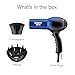 Conair Hair Dryer, 1875W Turbo Blow Dryer with Tourmaline Coating and Ionic Conditioning, Includes Diffuser and Concentrator Attachments, 2 Heat & 2 Speed Settings, Blue/Black