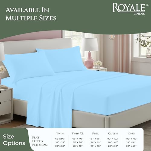 Image of ROYALE LINENS 100% Organic Cotton Full Sheet Set - 16 inch Deep Pocket Bed Sheets - Lake Blue Bed Sheets - Sabanas Full - 1 Flat, 1 Fitted & 2 Pillowcases - Lake Blue Sheet Set - Cotton Bedding Sets