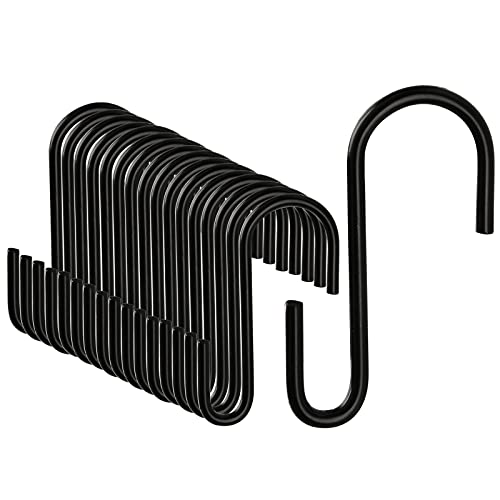 DONQL 20pcs Black S Hooks, 2.36inch, Stainless Steel, Heavy Duty, S Shaped Hanging Hooks for Kitchen, Clothes, Jeans, Fence, Plant, Baskets