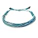 Mens and Womens Hawaii String Surf Bracelet with Hematite Stones in Aqua Blues and Metallic Silver: Handmade Pull Cord Ocean Surfer Bracelet by Rumi Sumaq