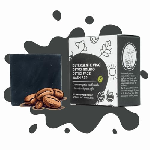 Tukiki Detox Gesichtsreiniger – Holzkohle und grüner Kaffee – vegan und plastikfrei, 70 g, Made in Italy