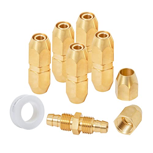 Sungator 6 Pack 1/4 Inch Barb X 1/4 Inch Barb Air Hose Repair Splicer, Brass Pneumatic Replacement Fitting For Fixing Air Hose With A Sealing Tape #TOP10