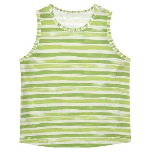 Light Green Stripe Boys Tank Top Sleeveless Quick Dry Athletic T-Shirts 3-10T