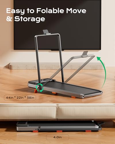 Image of TREAFLOW Walking Pad with Incline, Foldable Treadmill with Handrail for Home Office, Portable Walking Machine, Low Noise, LED Display, 6.2 MPH