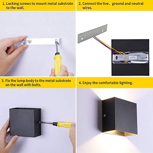 Glighone 2Pcs LED Wall Lights Indoor Up Down Wall Lamp Wall Wash Light Modern Wall Sconce Lighting Black 6W Aluminum for Living Room Bedroom Hallway Corridor, Stairs, Warm White