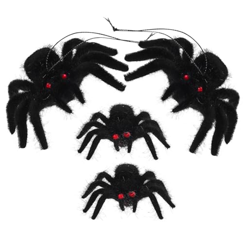 LIFKOME 4 Piezas Arañas Realistas Pequeñas Decorativas Textura de Juguetes para Bromas Espeluznantes y Adornos Reutilizables para Fiestas de Halloween Interiores y Exteriores