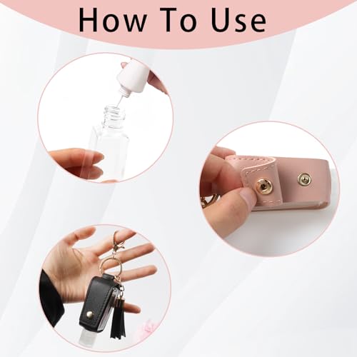 Image of 2PCS Hand Sanitizer Travel Size Keychain, Portable Hand Sanitizer Keychain with Plastic Empty Squeeze Bottle for Toiletry Shampoo Lotion Soap (Black+Pink)