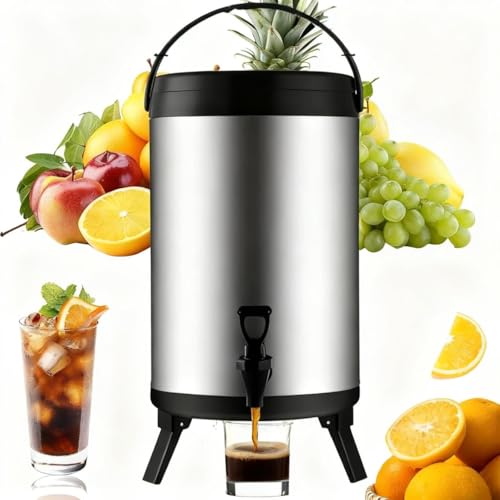 Termo dispensador de bebidas frías y calientes, 6 L/8 L/10 L, fuente isotérmica dispensador de bebidas de acero inoxidable, dispensador de bebidas con grifo portátil (10 L)