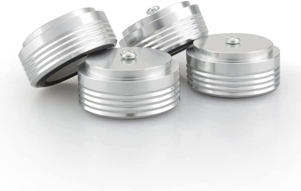 Tertullus 4X Al Speaker Spikes Isolation Feet 39x17mm, AntiVibe Shock Pad for Sub/Turntable/HiFi, Rubber Floor Protector