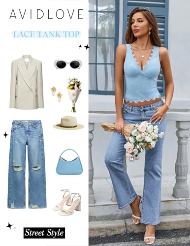 Image of Avidlove Lace Tank Tops for Women Summer Going Out Tops Y2k Sexy Lace Top