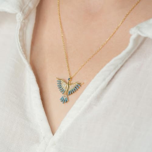 Kayra Mücevher Anka Kuşu Kolye - 14 Ayar Altın ve 925 Ayar Gümüş (Mavi Gümüş) - Görsel 3