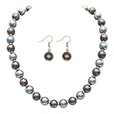 JNF Collar de perlas para mujer, collar y pendientes de perlas de cristal con diamantes de imitación para novia, joyería de boda, Perla de imitación, Perla creada