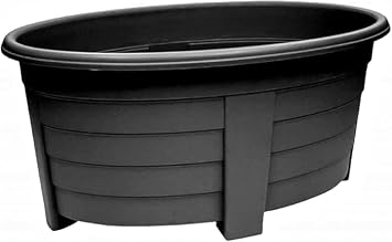OptiProducts Extra Large 55cm Oval Garden Planter Plastic Trough Plant Pot Raised Outdoor Flower Planter with Drainage for Flowers, Herbs, Vegetables, Patio, Balcony & Garden Black, 1