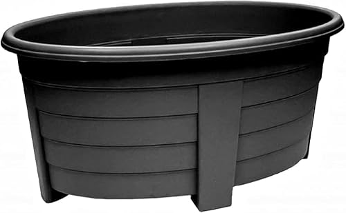 Image of OptiProducts Extra Large 55cm Oval Garden Planter Plastic Trough Plant Pot Raised Outdoor Flower Planter with Drainage for Flowers, Herbs, Vegetables, Patio, Balcony & Garden (Black, 1)