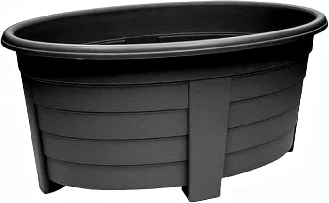 OptiProducts Extra Large 55cm Oval Garden Planter Plastic Trough Plant Pot Raised Outdoor Flower Planter with Drainage for Flowers, Herbs, Vegetables, Patio, Balcony & Garden (Black, 1)