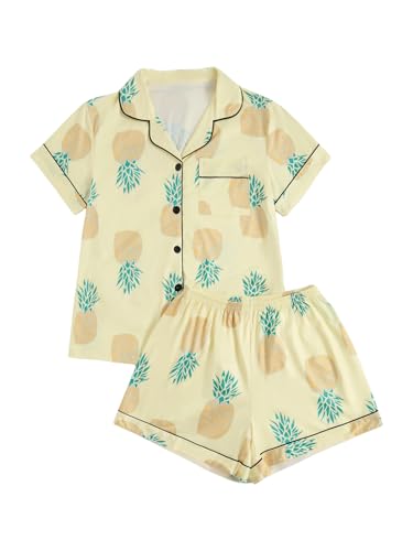 Image of SOLY HUX Women's Short Pajamas Set Cute Printed Button Short Sleeve Shirt with Shorts Sleepwear PJs Set