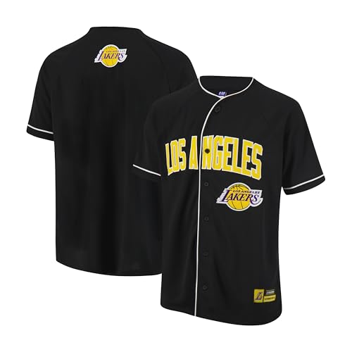 Ultra Game NBA Official Men’s Super Soft Button Down Baseball Shirt, Los Angeles Lakers, Black, Medium