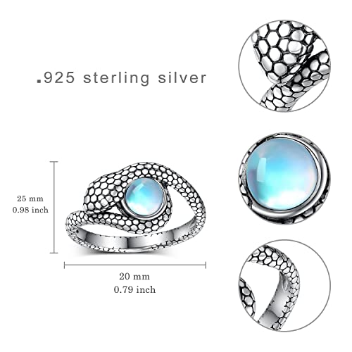 Svodea Moonstone Snake Rings For Women Men,925 Sterling Silver Vintage Snake Statement Rings,Dainty Animal Band Gifts For Boy Teen Girls #TOP4
