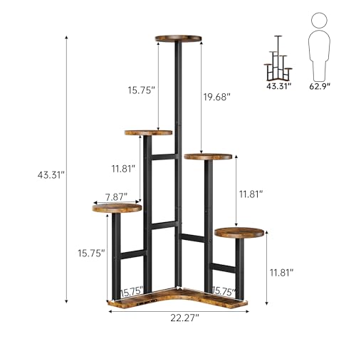 Image of Corner Plant Stand Indoor with Grow Lights 6 Tiered Corner Plant Shelf | Flower Stand for Multiple Plants, Plant Shelves Organizer Rack for Living Room, Balcony, Patio, Garden, Rustic Brown