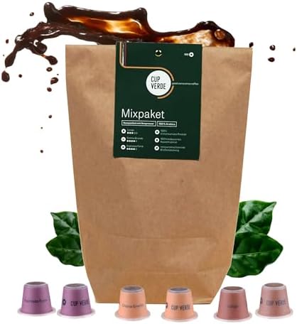 CUP VERDE  Zestaw 100 kapsułek kawy Nespresso* Kapsułki biodegradowalne, uczciwy handel, delikatnie prażone, mocny smak, nie dużo opakowań Crema, Lungo, Espresso