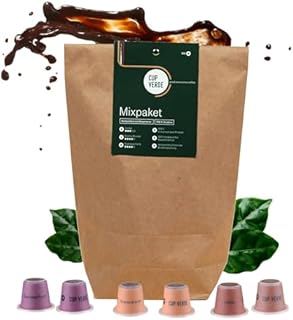 CUP VERDE  Zestaw 100 kapsułek kawy Nespresso* Kapsułki biodegradowalne, uczciwy handel, delikatnie prażone, mocny smak, nie dużo opakowań Crema, Lungo, Espresso