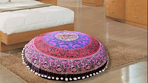 32" Mandala Hippie Floor Pillows Cushion Seating Throw Round Boho Home Beach Picnic Decorative Pouf Large Sham Psychedelic Hall Bedroom Design Yoga Ottomans Modern Outdoor Cotton Fabric (Cover Only) #TOP2