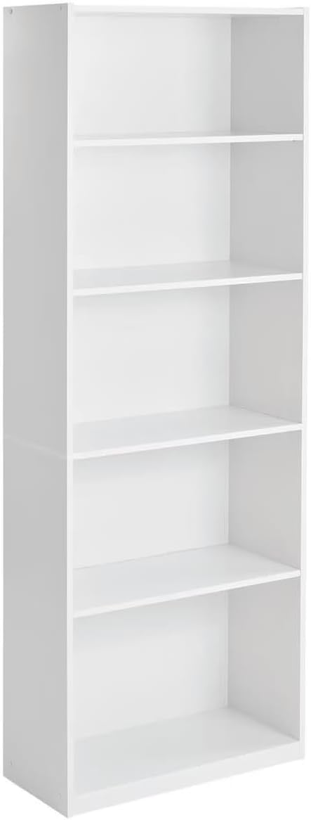 5-Shelf Bookcase with Adjustable Shelves, 71 Inch Tall, Closed-Back, Wall Anchor Included, for Office, Living Room, Den