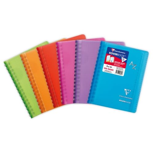 Lot de 10 Répertoire Kover Book 90x140, 100p./50 feuilles 90 g/m² reliure intégrale, couv. envel. transparentes assorties (6), quadrillé 5x5