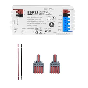 ESP32 WLED Digital LED Controller with 4 Channel 15A Fuse with Mic Sound, Dynamic RGBIC Lighting Effects,Music Sync,Easy Wiring Strip Light for WS2811 WS2812 SK6812 TM1814 WS2813 WS2815 (GL-C-017WL-D)