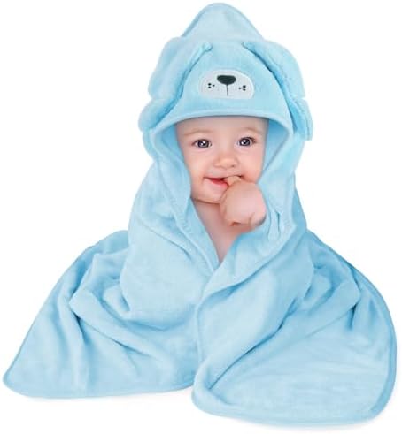 Aolso Kapuzenhandtuch Baby, 80 x 80 cm, Baby Badetuch Set, Babyhandtuch mit Kapuze, Bademantel aus Korallenvliesfür, Kapuzenbadetuch für Neugeborene und Säuglinge, Welpe