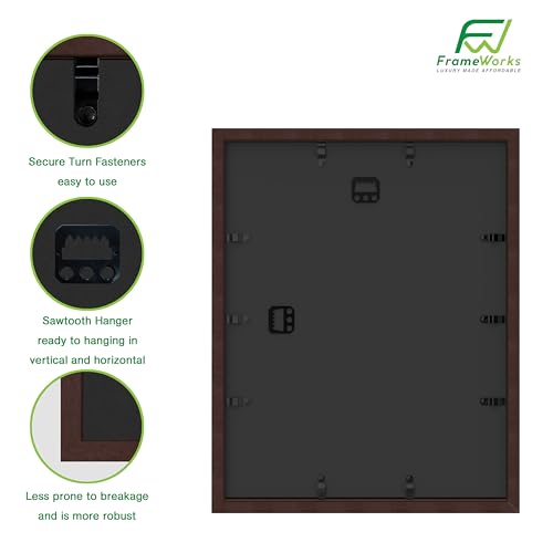 FrameWorks Mahogany Wooden Shadow Box Frame – Soft Felt Back, Tempered Glass, and Included Elegant White Ball Push Pins, 11 Inches x14 Inches