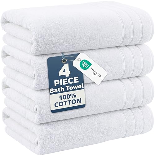 Casa Platino 100% Cotton 4 Pack Bath Towels (30"x60") - Ring Spun Cotton - Large Towels for Bathroom - Quick Drying, Highly Soft & Absorbent Shower Towel Set - Hotel & Spa Quality - White Towel Set