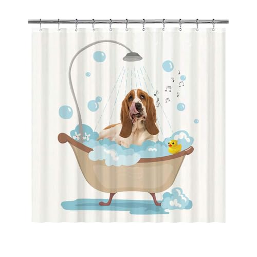 GABSHAIM Lovely Shower Curtain Funny Basset Hound Dog in A Bathtub Shower Curtains Cute Bath Curtain with Hooks Waterproof Bathroom Bathtub Decor for Pet Lover 66x72 Inch Style 2