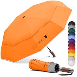 Royal Walk Paraguas Plegable Antiviento Mujer Hombre Resistente al Viento | Paraguas de Lluvia de Viaje Compacto, Apertura y Cierre Automáticos, Fuerte, Doble Capa, Impermeable, Mango de Madera, 103 cm