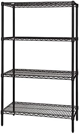 Quantum Storage Systems WR54-1836BK Starter Kit for 54" Height 4-Tier Wire Shelving Unit, Black Finish, 18" Width x 36" Length x 54" Height