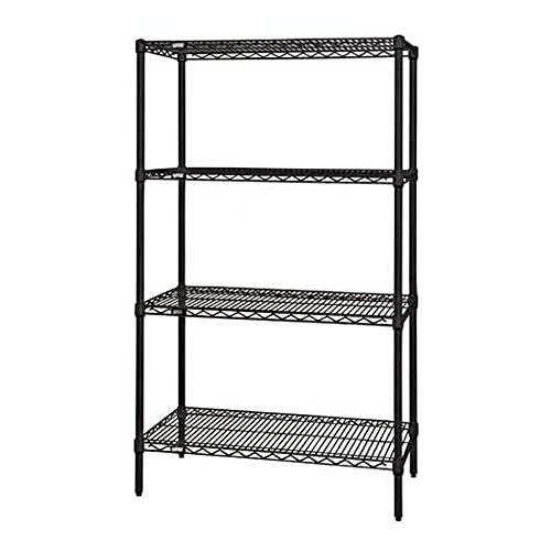 Quantum Storage Systems Wr54-1836Bk Starter Kit For 54" Height 4-Tier Wire Shelving Unit, Black Finish, 18" Width X 36" Length X 54" Height #TOP2