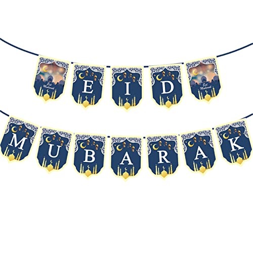Eid Mubarak bannière banderoles bannière Ramadan Mubarak tenture murale signe guirlande pour Ramadan Kareem maison fête décoration fête Cover