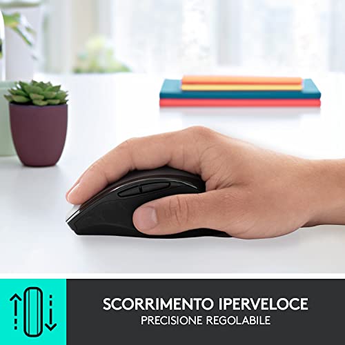 Logitech M705 Marathon Mouse Wireless, Ricevitore USB Unifying 2,4 GHz, 1000 DPI, 5 Pulsanti Programmabili, Durata Batteria di 3 Anni, Compatibile con PC, Mac, Laptop, Chromebook - Grigio