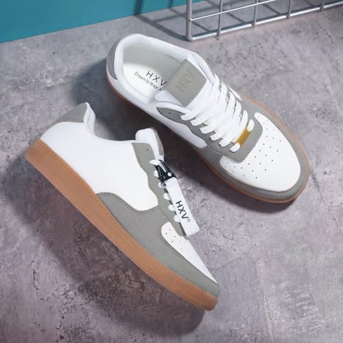 Image of HXV Women Fashion Sneakers Casual Tennis Shoes Retro Trendy Low Top Lace-Up Breathable Non Slip Lightweight Comfortable Zero Drop Cute Flat Walking Shoes