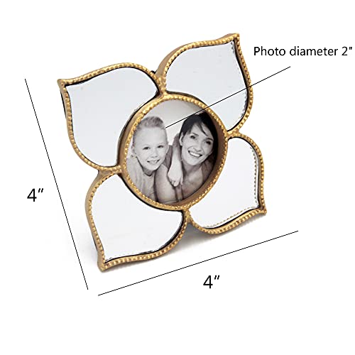 Zhsmyup 2X2 Round Photo Picture Frame With Petal Shaped Mirrors Gold Flower Shaped For Tabletop Desktop Display (Frame 4X4) #TOP3
