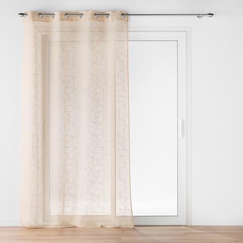 Douceur d’Intérieur Louxor - Visillo con ojales, 140 x 280 cm, beige, arenado, estampado metalizado