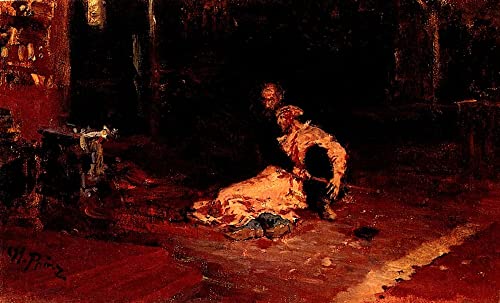 Pintura en lienzo de Iván el Terrible y su hijo por Ilia Repin, decoración 60x90cm