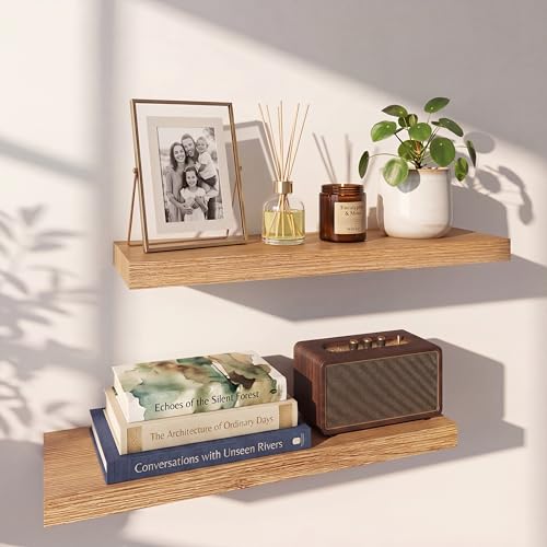 INHABIT UNION Wandregal Holz aus Eichenholz schwebendes Regal Wand zur Wandmontage 60cm Schweberegal ideal für Bad Schlafzimmer Wohnzimmer & Küche Aufbewahrung & Dekoration edle Eiche Optik