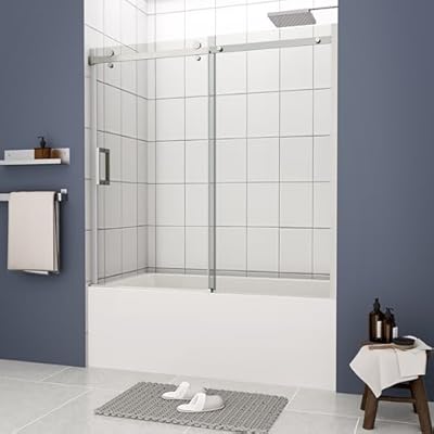 Bathtub Shower Door, 56" - 60" W x 58" H Semi-Frameless Glass Shower Door with 5/16" Clear SGCC Tempered Glass, Easy to Clean & Easy to Install, Chrome