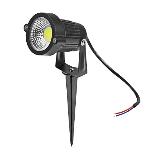 LED proyector de paisaje al aire libre, ABEDOE 5W 550 Lumen impermeable COB LED luces de la lámpara del césped con Spike para Home Garden Decor, AC 220V, Cool White (Pack of 1X) Cover