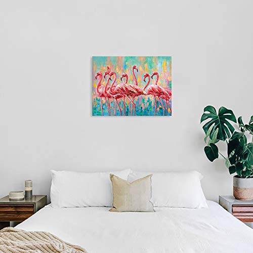 Yidepot Flamingo Bedroom Wall Decor Painting: A Flock Of Pink Flamingo Wall Art Canvas For Bathroom With Frame Ready To Hang (24"X32"X1 Panel) #TOP6